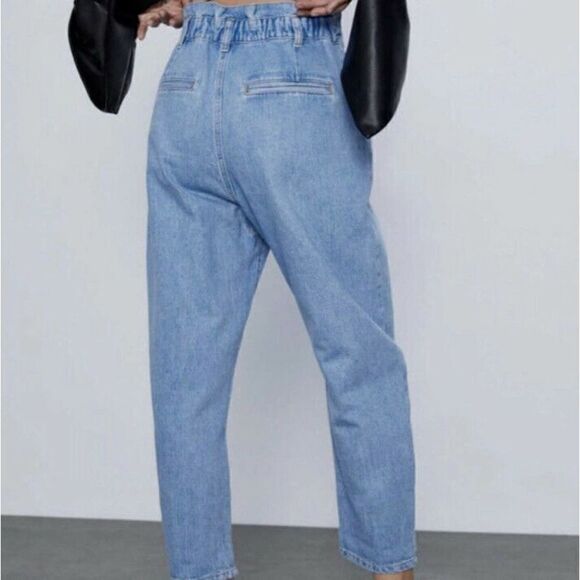 ZARA Z1975 BAGGY PAPERBAG JEANS Light Wash High Waist 27" Size 4 - Picture 7 of 12